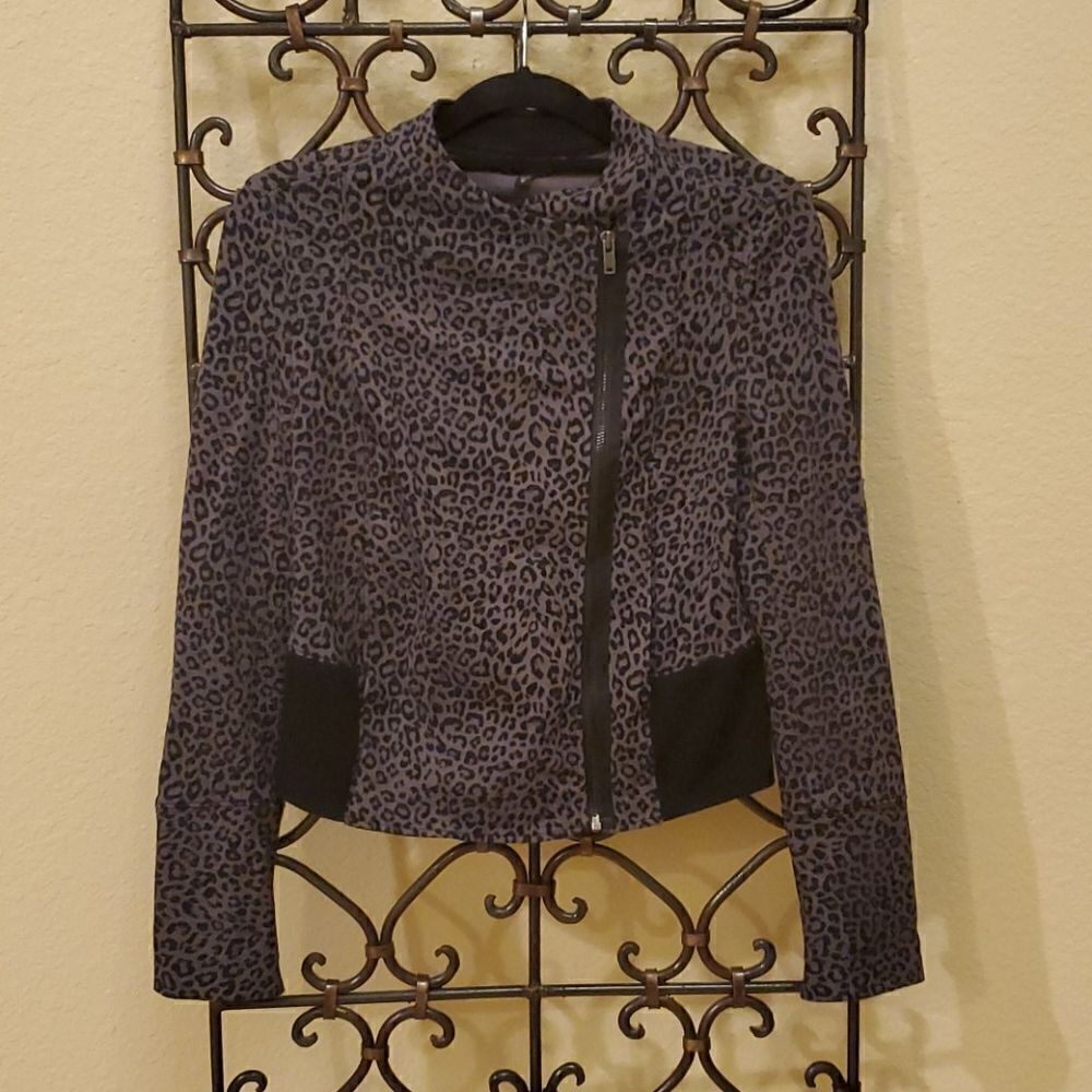 EXPRESS Gray/Black Leopard Moto Jacket - Small‎ - Picture 2 of 9